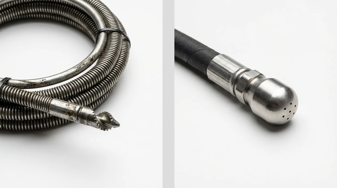 Drain snake cable and hydro jetting nozzle used for drain cleaning in La Grange, TX
